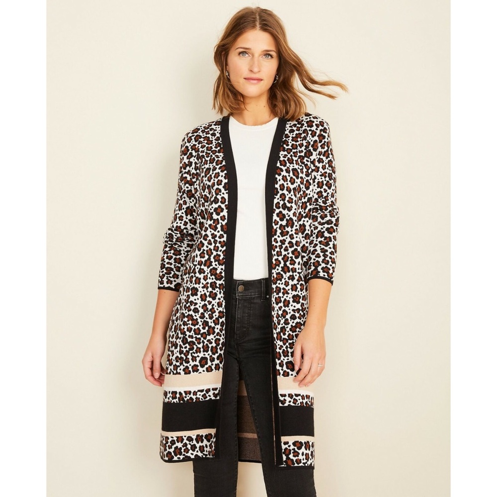 Ann Taylor Leopard Print Open Front Colorblock Cardigan Size XS EUC